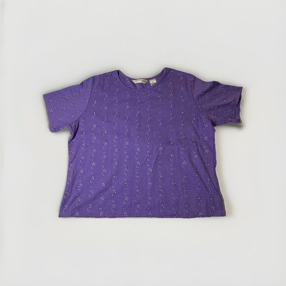 Draper'S & Damon'S Tops - Drapers & Damons Petites PXL Purple Embroidered Floral Short Sleeve Top